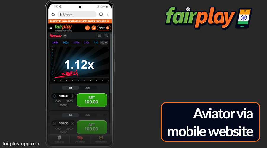 Access Fairplay Aviator via the mobile browser
