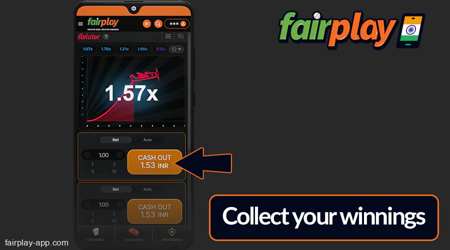 Collect your winnings from Fairplay IN Aviator