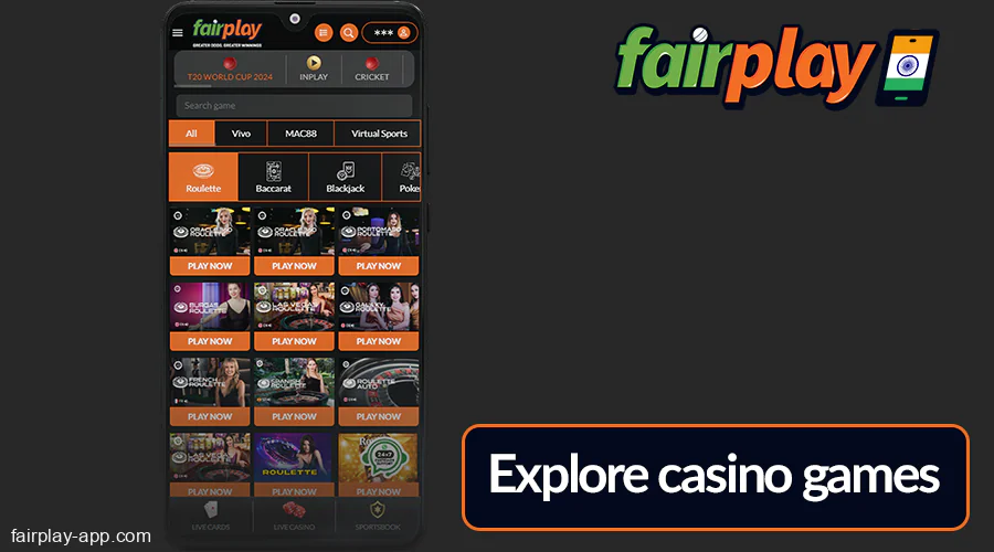 Browsing the user interface of the Fairplay IN casino