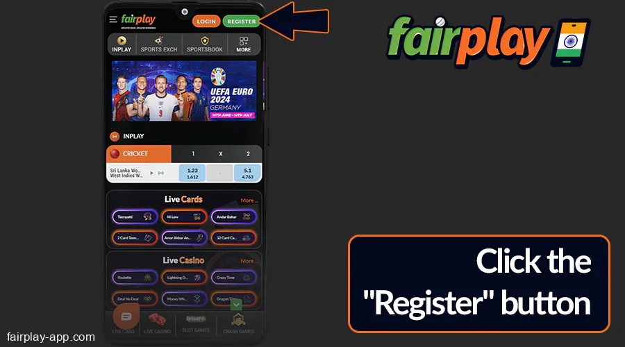 Click \"Register\" at Fairplay India app
