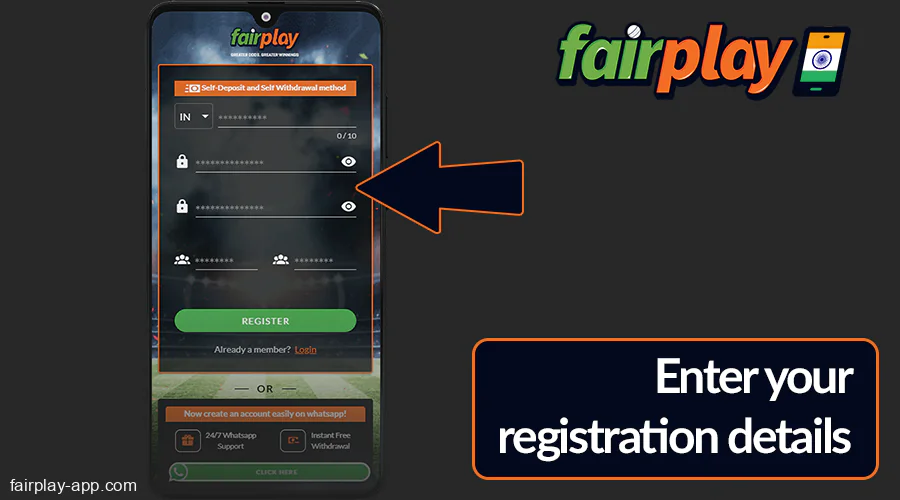 Complete the registration form at Fairplay IN with your details